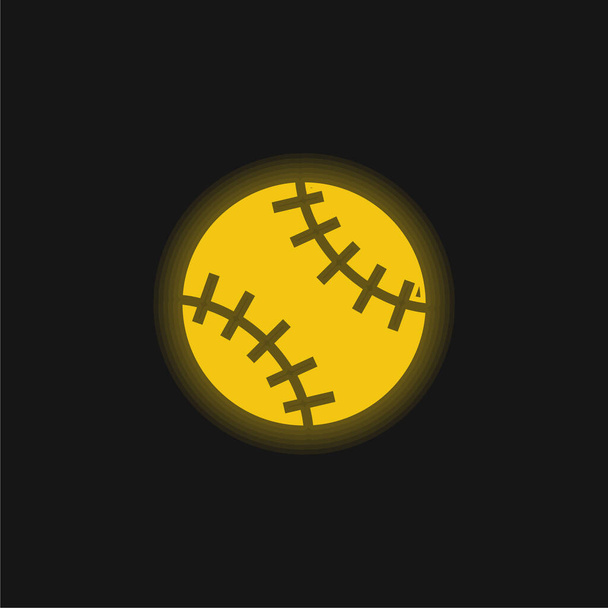 Baseball labda sárga izzó neon ikon - Vektor, kép