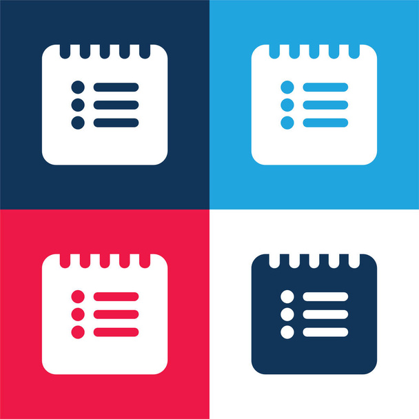 Fekete lista tér interfész Szimbólum kék és piros négy szín minimális ikon készlet - Vektor, kép