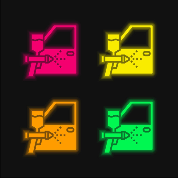 Aérographe quatre couleurs brillant néon vecteur icône - Vecteur, image