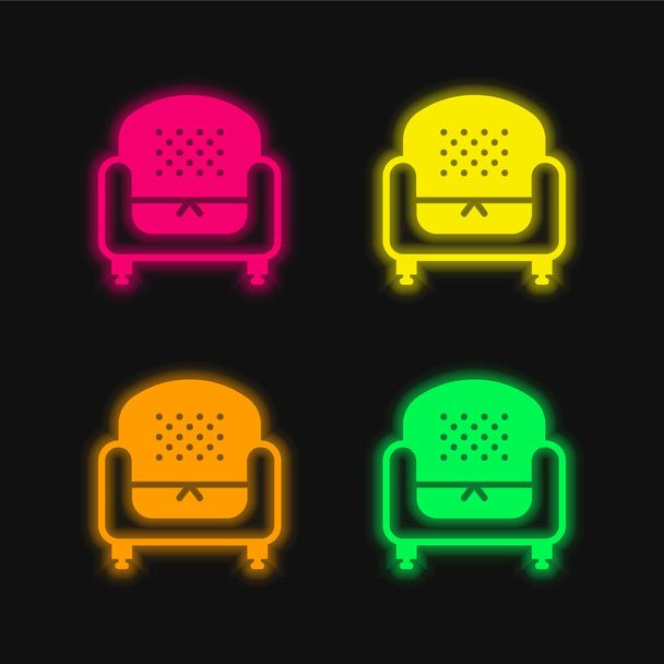 Fauteuil vier kleuren gloeiende neon vector pictogram - Vector, afbeelding