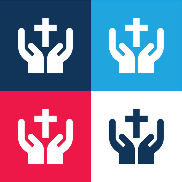 Bendito azul y rojo conjunto de iconos mínimo de cuatro colores - Vector, imagen