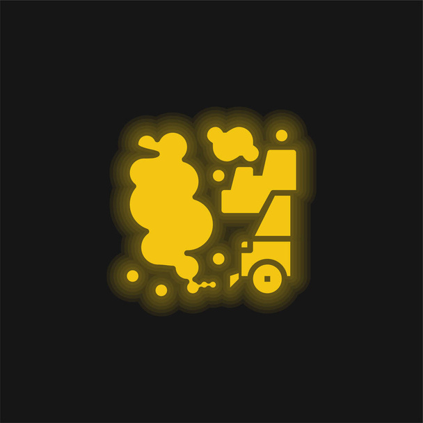 Contaminación del aire amarillo brillante icono de neón - Vector, imagen