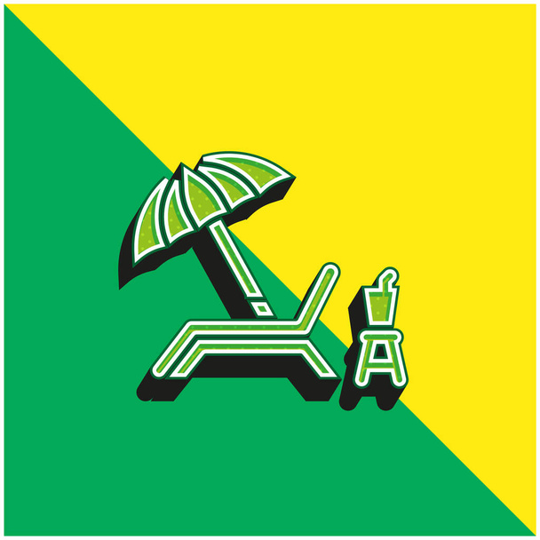 ビーチチェアグリーンと黄色のモダンな3Dベクトルアイコンのロゴ - ベクター画像