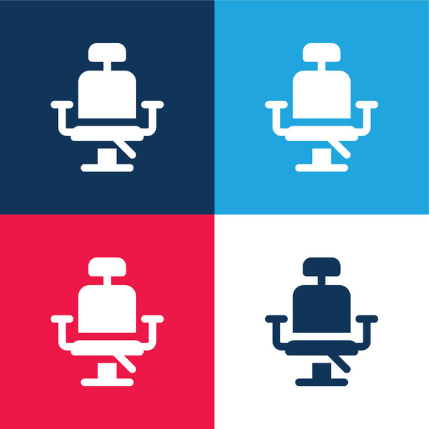 Sedia barbiere blu e rosso set icona minimale quattro colori - Vettoriali, immagini