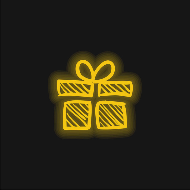 誕生日ギフトボックススケッチ黄色の輝くネオンアイコン - ベクター画像