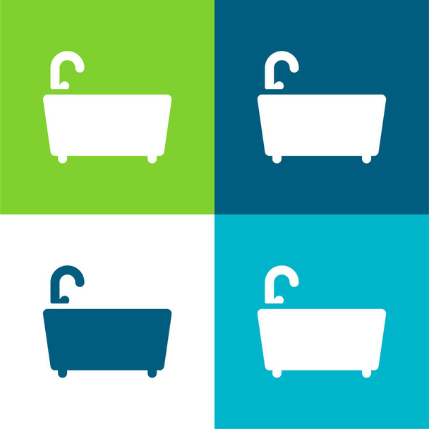 Ванна Плоский четырехцветный минимальный набор значков - Вектор,изображение