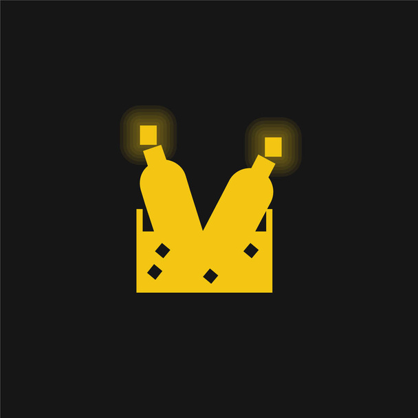 Lahve s Ice Cubes žluté zářící neonové ikony - Vektor, obrázek