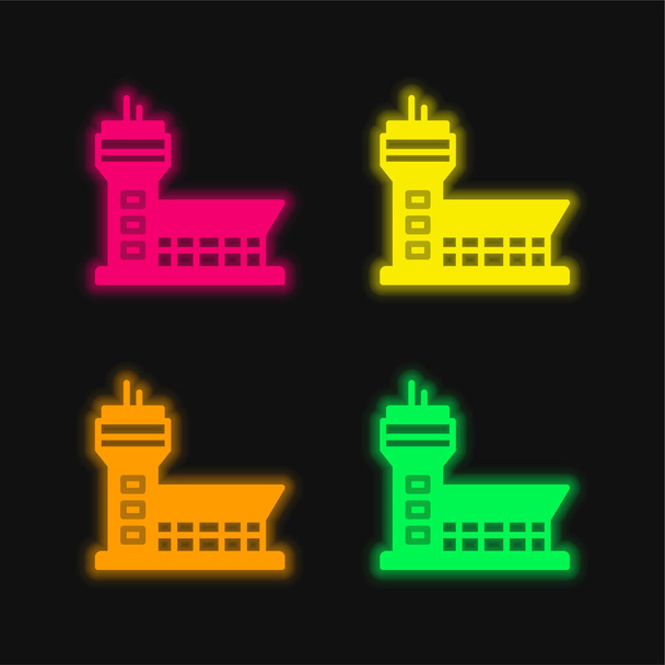 Airport four color glowing neon vector icon - Vector, Image