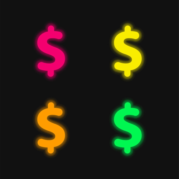 Nagy dollár jel négy szín izzó neon vektor ikon - Vektor, kép