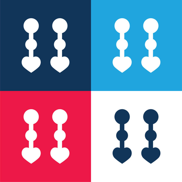 Bride Earings blue and red four color minimal icon set - Vector, Image