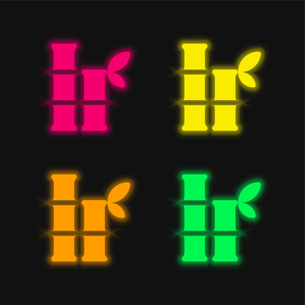 Bambusz négy színű izzó neon vektor ikon - Vektor, kép