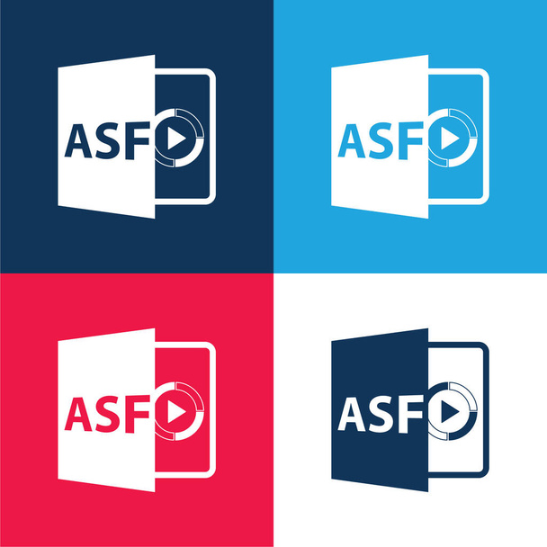 Asf File Format Symbol modrá a červená čtyři barvy minimální ikona nastavena - Vektor, obrázek