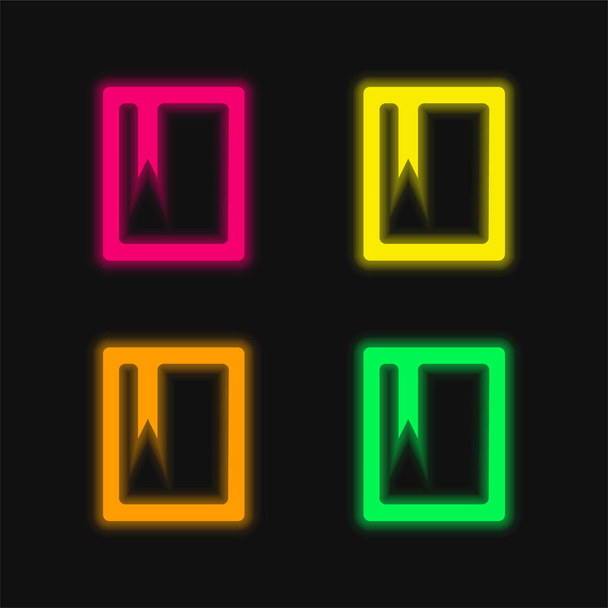 Dört Yer İmi Renkli Parlak neon vektör simgesiyle kitap - Vektör, Görsel