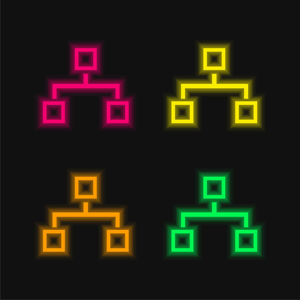 Bloky schéma Grafická čtyřbarevná zářící neonový vektor ikona - Vektor, obrázek