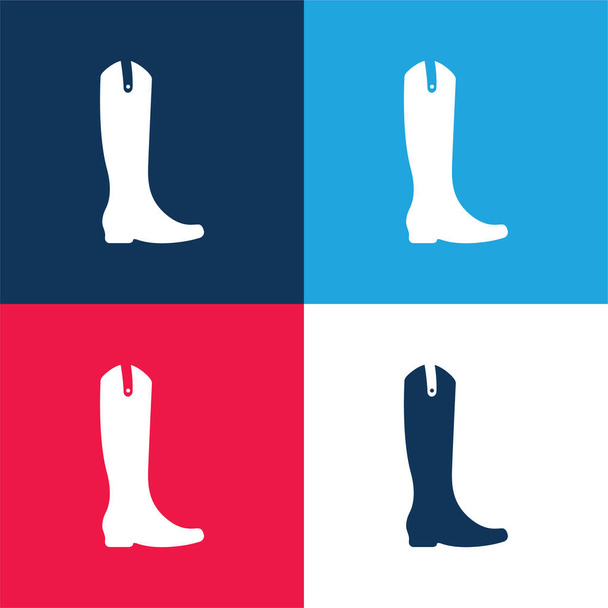 Boot magas és fekete kék és piros négy szín minimális ikon készlet - Vektor, kép