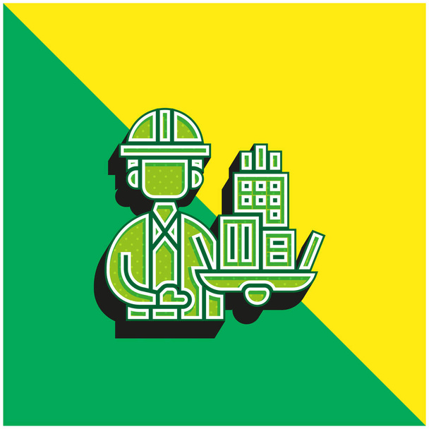 建築家緑と黄色の近代的な3Dベクトルアイコンのロゴ - ベクター画像