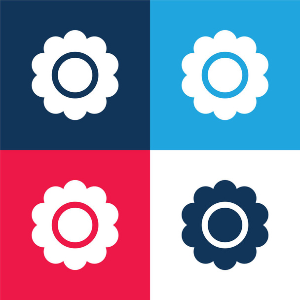 Bloom Flower blue and red four color minimal icon set - Vector, Image