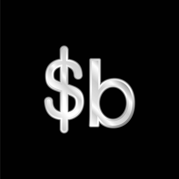 Bolivia Boliviano Valuutta Symbol hopeoitu metallinen kuvake - Vektori, kuva