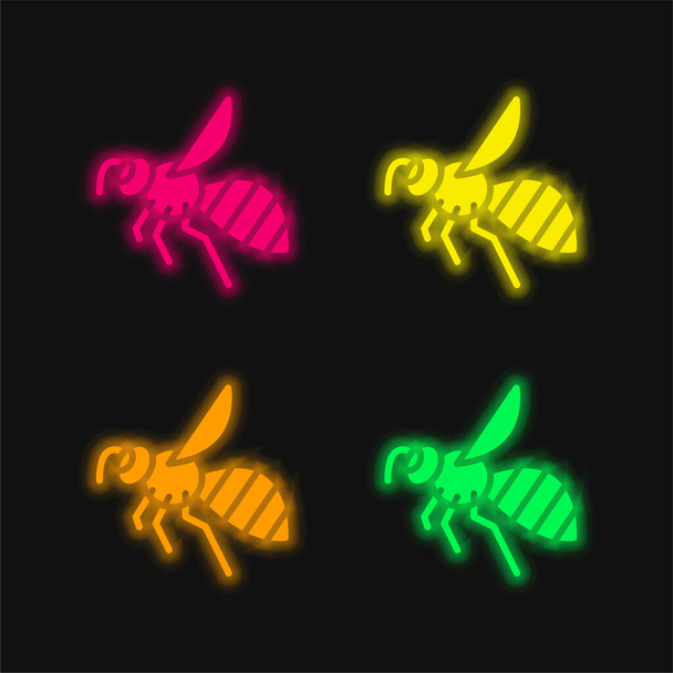 Μέλισσα τέσσερις χρώμα λαμπερό νέον διάνυσμα εικονίδιο - Διάνυσμα, εικόνα
