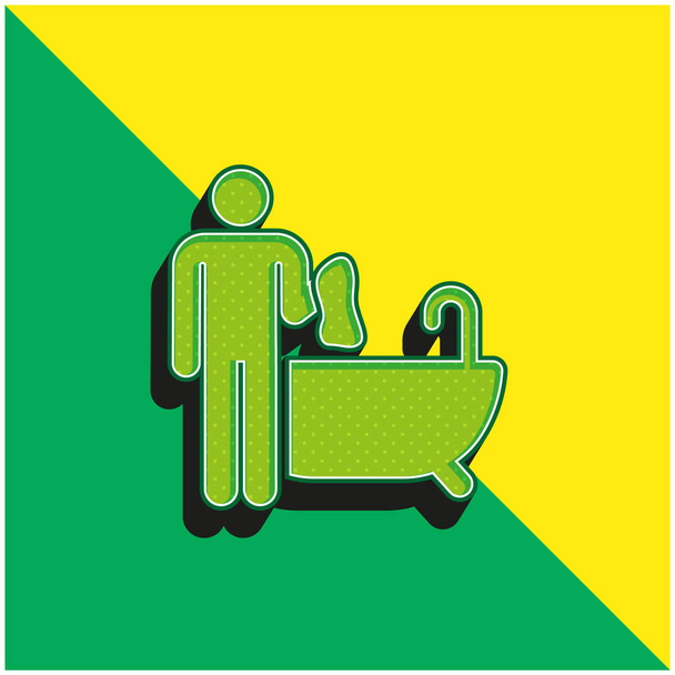 Kylpyamme Puhdistus Vihreä ja keltainen moderni 3d vektori kuvake logo - Vektori, kuva