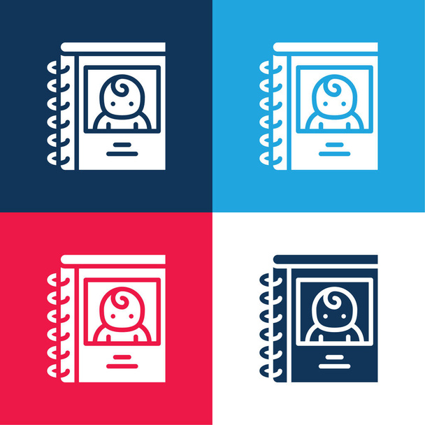 Baby Book blue and red four color minimal icon set - Vector, Image
