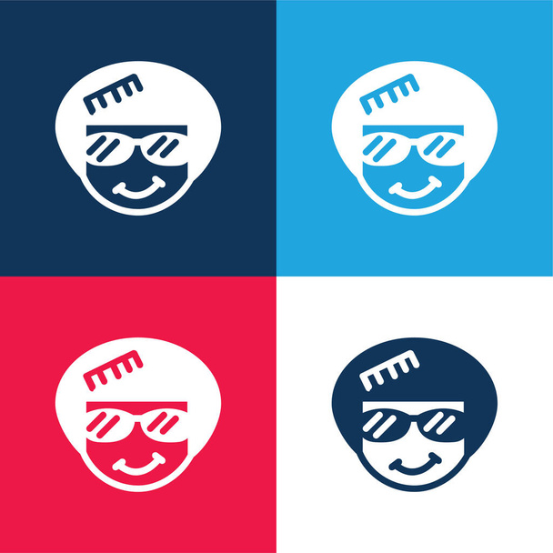 Afro blue and red four color minimal icon set - Vector, Image