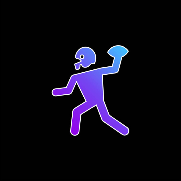 アメリカンフットボール選手が手にボールを投げる青いグラデーションベクトルアイコン - ベクター画像