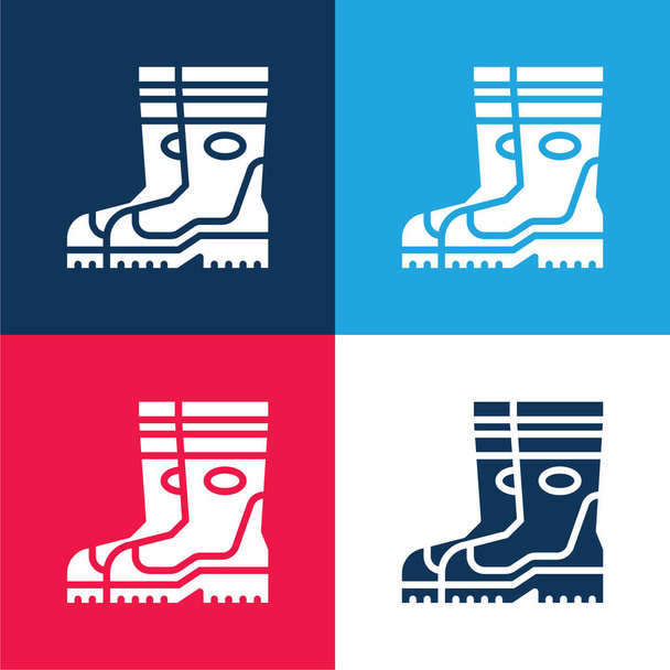 Botas azul e vermelho conjunto de ícones mínimos de quatro cores - Vetor, Imagem