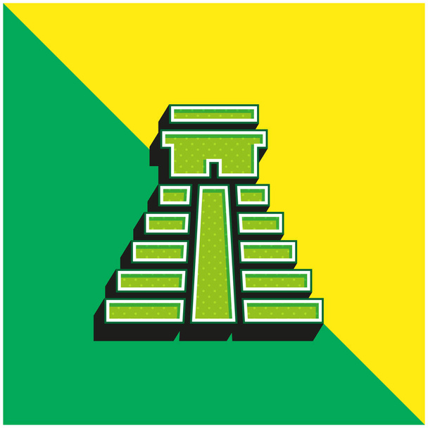 aztec пирамиды зеленый и желтый современный 3D логотип векторной иконки - Вектор,изображение