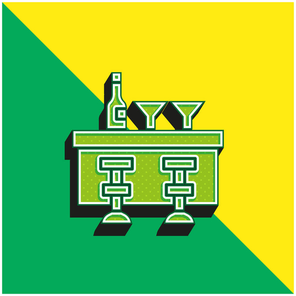 バーカウンター緑と黄色のモダンな3Dベクトルアイコンのロゴ - ベクター画像