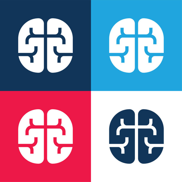 Brain blue und red four color minimal icon set - Vektor, Bild