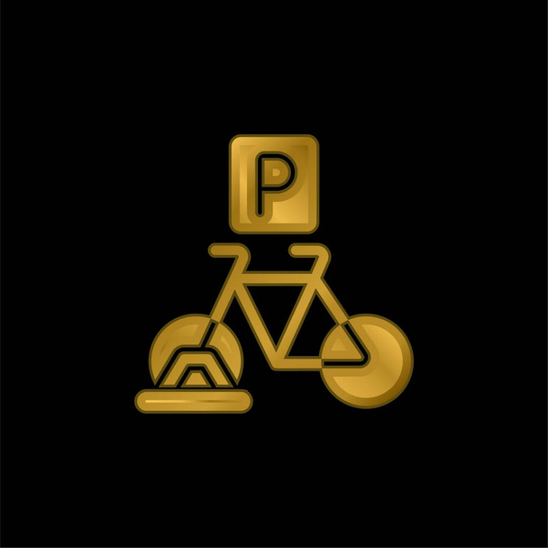 Bicycle Parking gold plated metalic icon or logo vector - Vector, Image