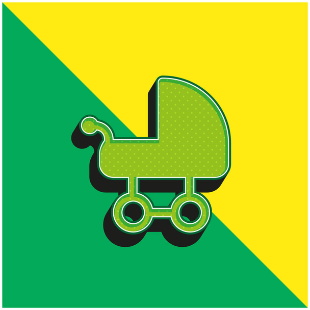 Детская коляска Зеленый и желтый современный трехмерный векторный логотип - Вектор,изображение