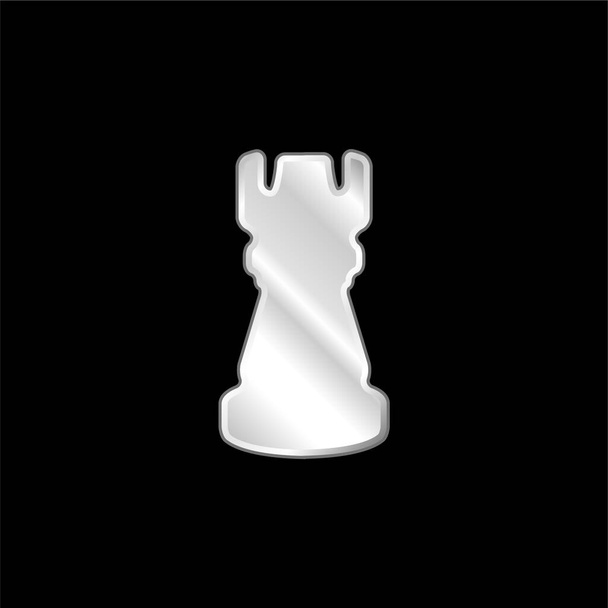 Musta torni shakki pala muoto hopeoitu metallinen kuvake - Vektori, kuva