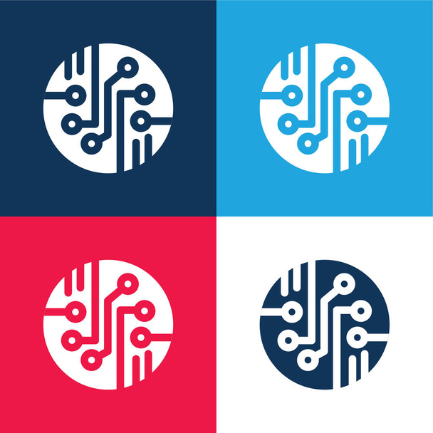 Bio Sensor azul y rojo conjunto de iconos mínimo de cuatro colores - Vector, imagen