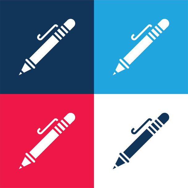 Długopis niebieski i czerwony cztery kolory minimalny zestaw ikon - Wektor, obraz
