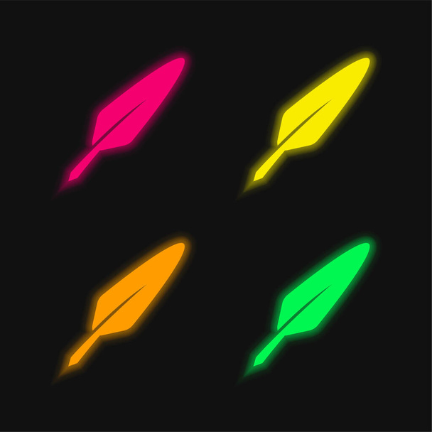 Uccello piuma quattro colori incandescente icona vettoriale neon - Vettoriali, immagini