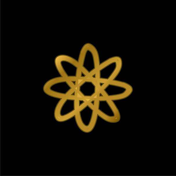 Símbolo dibujado a mano átomo chapado en oro icono metálico o logo vector - Vector, imagen