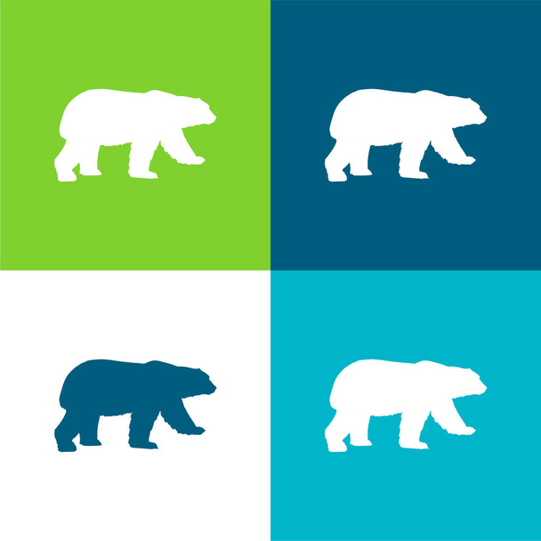 Bear Black Shape Flat четырехцветный минимальный набор значков - Вектор,изображение
