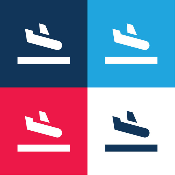 Érkezés kék és piros négy szín minimális ikon készlet - Vektor, kép