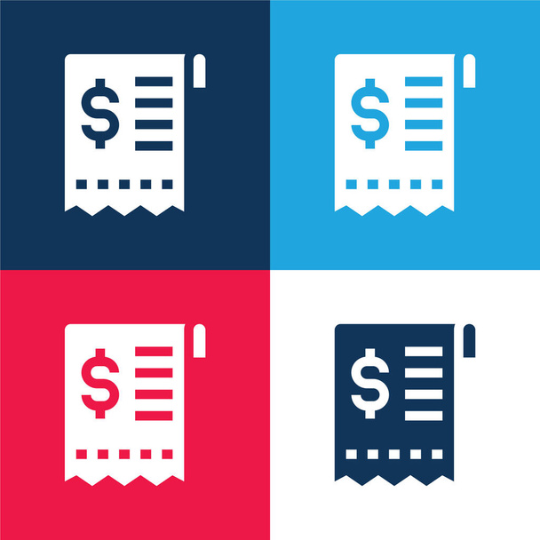 Bill azul y rojo conjunto de iconos mínimo de cuatro colores - Vector, Imagen