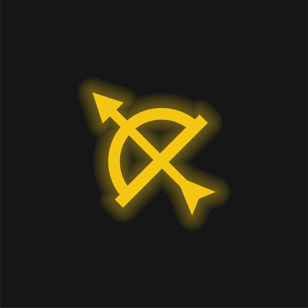 Flecha y arco amarillo brillante icono de neón - Vector, Imagen