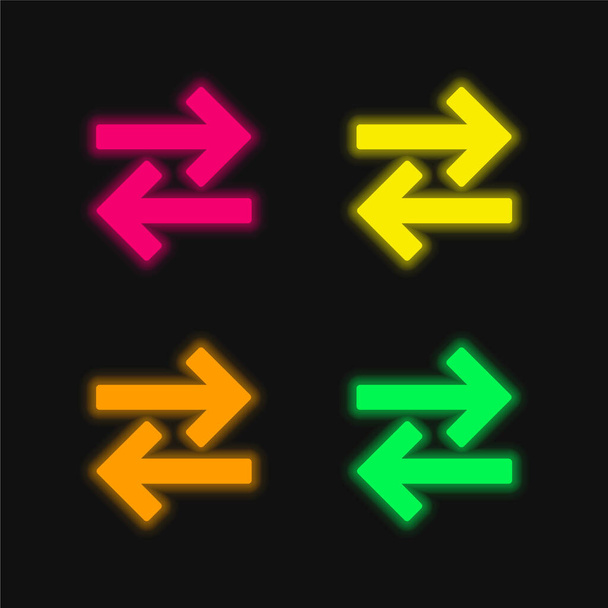 Flechas Pareja A Direcciones Opuestas cuatro colores brillante icono de vectores de neón - Vector, Imagen