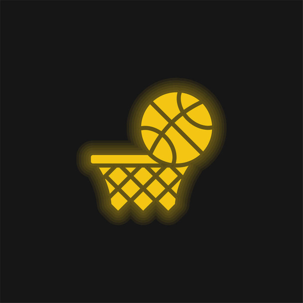 Basketball yellow glowing neon icon - Vector, Image
