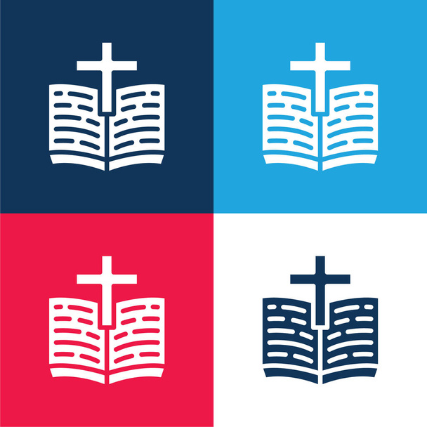 Αγία Γραφή μπλε και κόκκινο τεσσάρων χρωμάτων ελάχιστο σύνολο εικονιδίων - Διάνυσμα, εικόνα