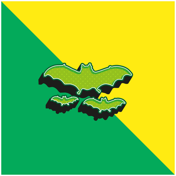 バットフラインググリーンと黄色の現代的な3Dベクトルアイコンのロゴ - ベクター画像