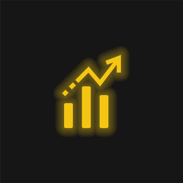 Bars Chart Interface Felemelkedő szimbólum sárga izzó neon ikon - Vektor, kép