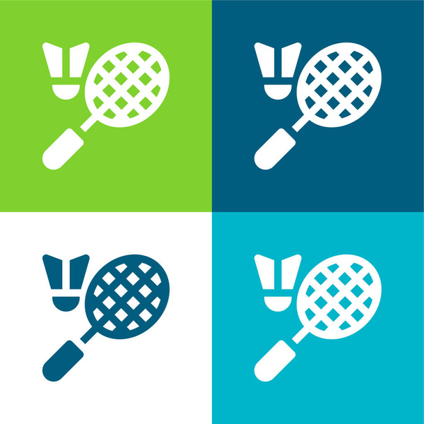 Badminton Flat vier kleuren minimale pictogram set - Vector, afbeelding