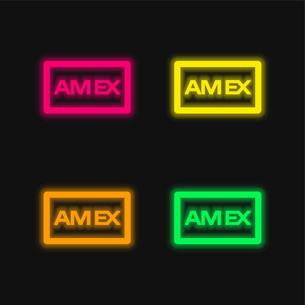 American Express Sign leuchtende Neon-Vektorsymbole in vier Farben - Vektor, Bild
