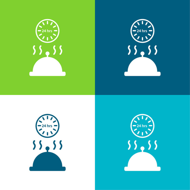 24 Horas Servicio de habitaciones Piso de cuatro colores mínimo icono conjunto - Vector, Imagen